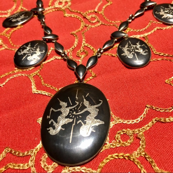 Vtg. Siam Sterling & Enamel Necklace - Picture 2 of 10